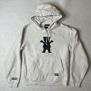 Grizzly Griptape Mens OG Bear Logo Hoodie White Skateboarding Sweatshirt Small
